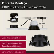 Schwarzer Einbaustrahler mit Anschlussbox und Doppelschnellklemme, 55 mm Einbautiefe, LED Einbaulampe