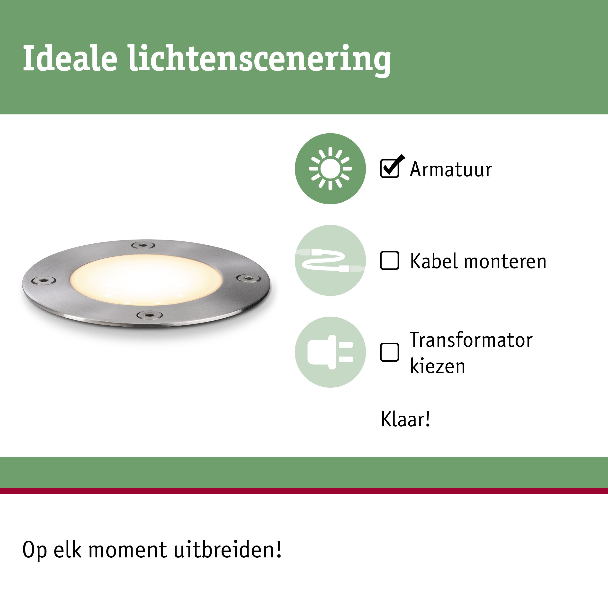 Ronde inbouwspot van roestvrij staal met warm wit licht voor flexibele buitenverlichting