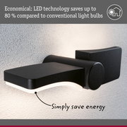 Black LED wall light with energy-saving technology and modern design on textured wall