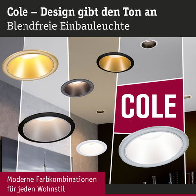 Blendfreie Einbauleuchten Cole in verschiedenen modernen Farben für stilvolle Raumbeleuchtung