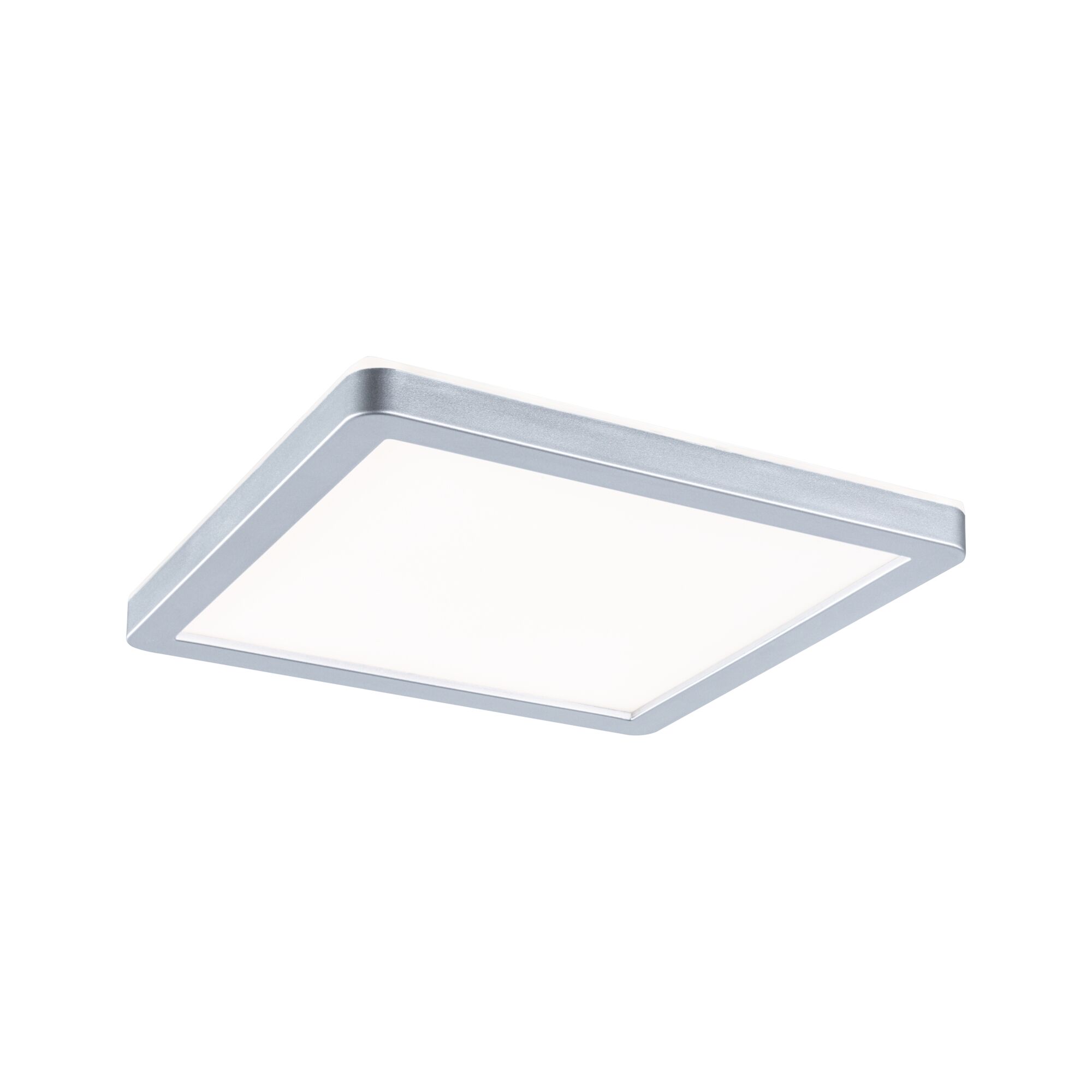 Plafonnier LED carré avec cadre en aluminium argenté et diffuseur blanc pour éclairage moderne