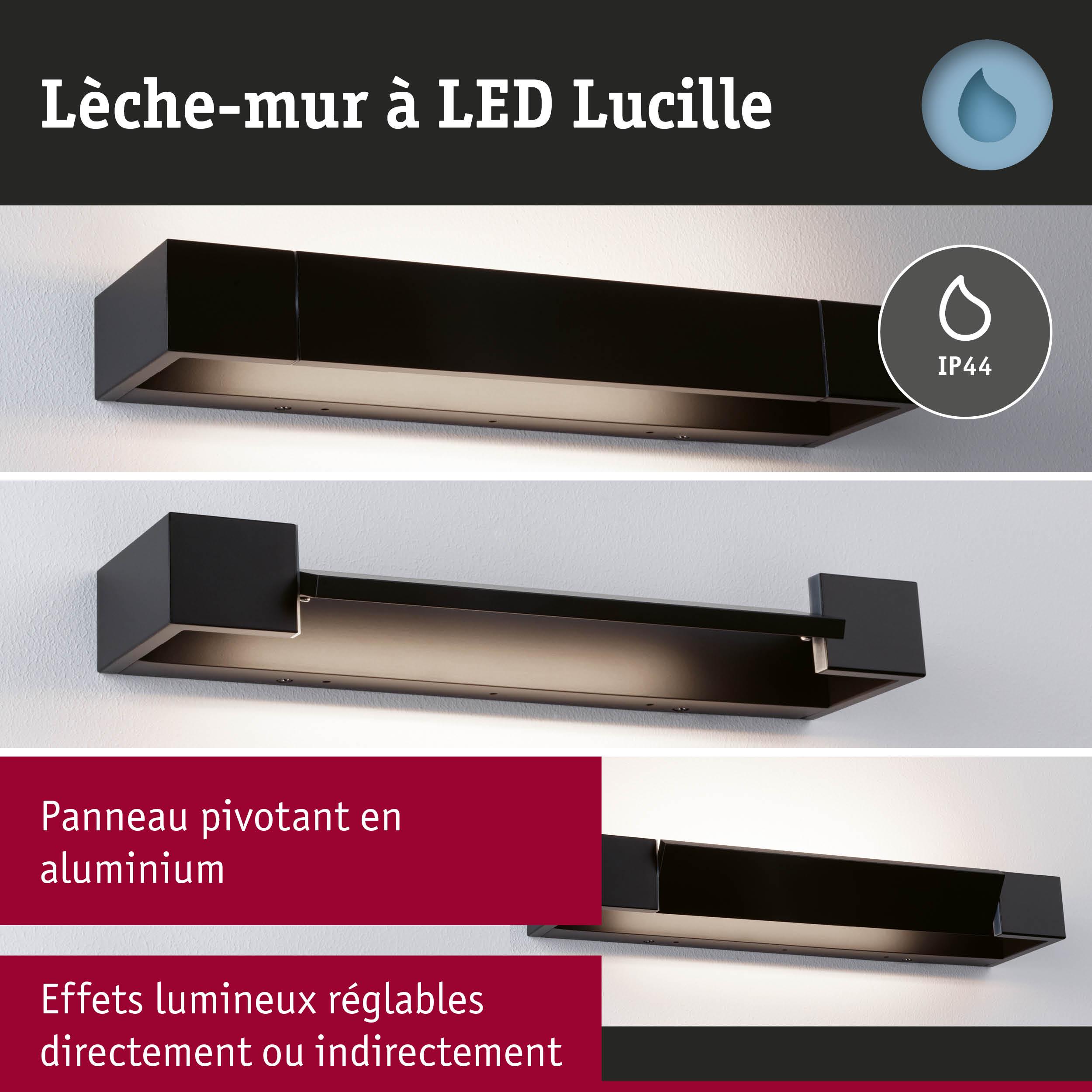 Lèche-mur LED Lucille noir en aluminium avec indice IP44 et effets lumineux réglables