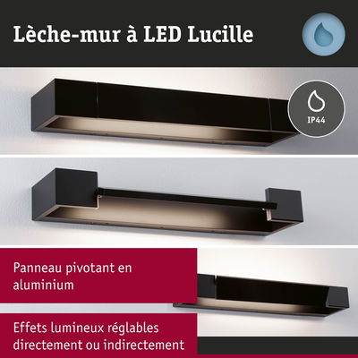 Lèche-mur LED Lucille noir en aluminium avec indice IP44 et effets lumineux réglables