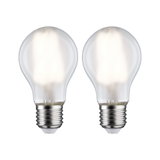 Zwei klare LED-Glühbirnen mit E27-Fassung und warmweißem Licht für energiesparende Beleuchtung