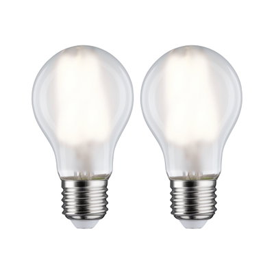 Zwei klare LED-Glühbirnen mit E27-Fassung und warmweißem Licht für energiesparende Beleuchtung