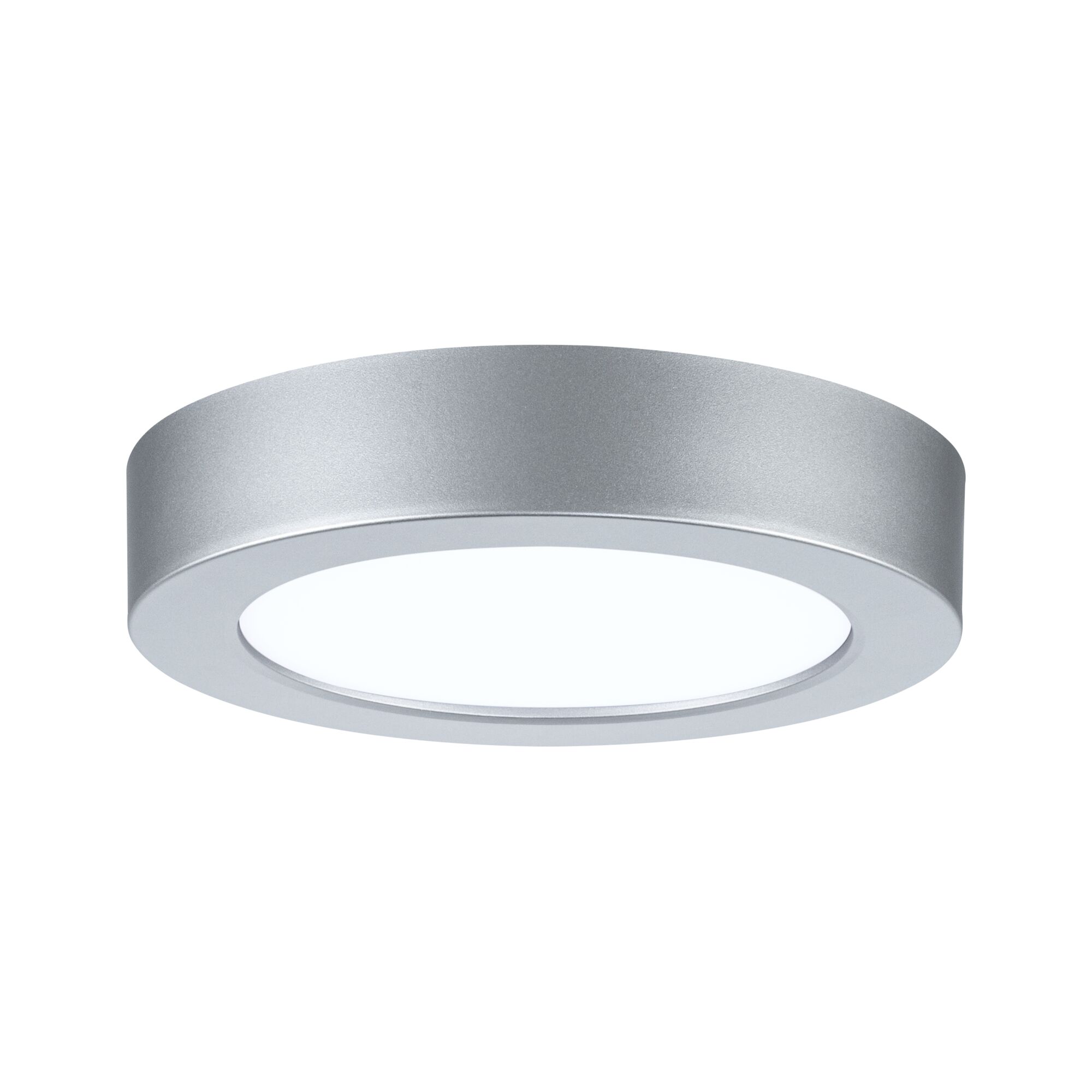 Rundes LED-Deckenlicht aus silbernem Aluminium mit weißem Diffusor für moderne Raumbeleuchtung