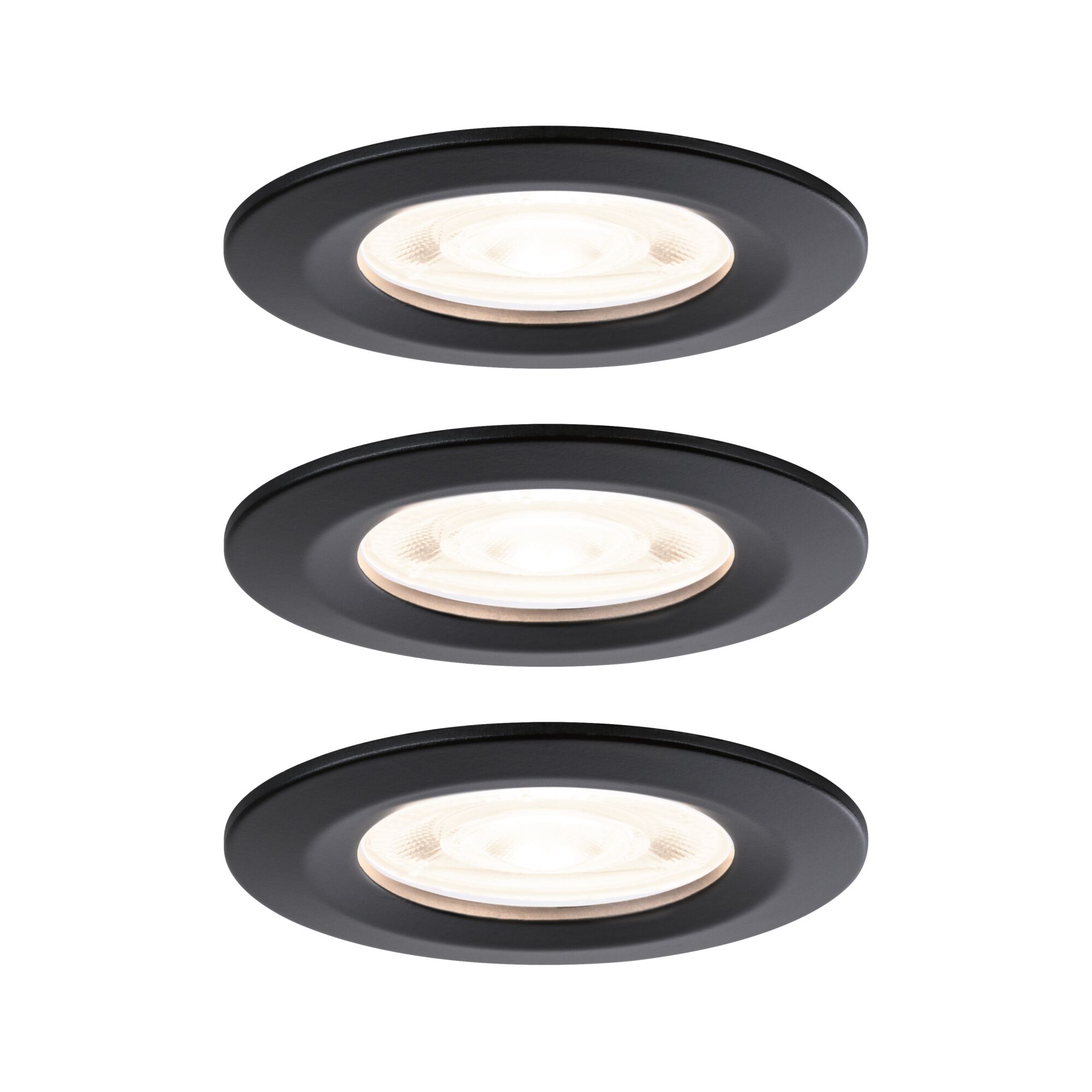 LED Einbauleuchte Nova GU10 Flat starr IP44 3x4,9W 3x550lm 230V 2700K Schwarz matt Drei runde LED-Einbaustrahler in mattschwarz mit warmweißem Licht für moderne Innenbeleuchtung