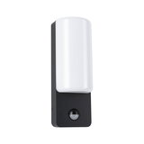 Modern black outdoor wall light with white diffuser and motion sensor for garden lighting