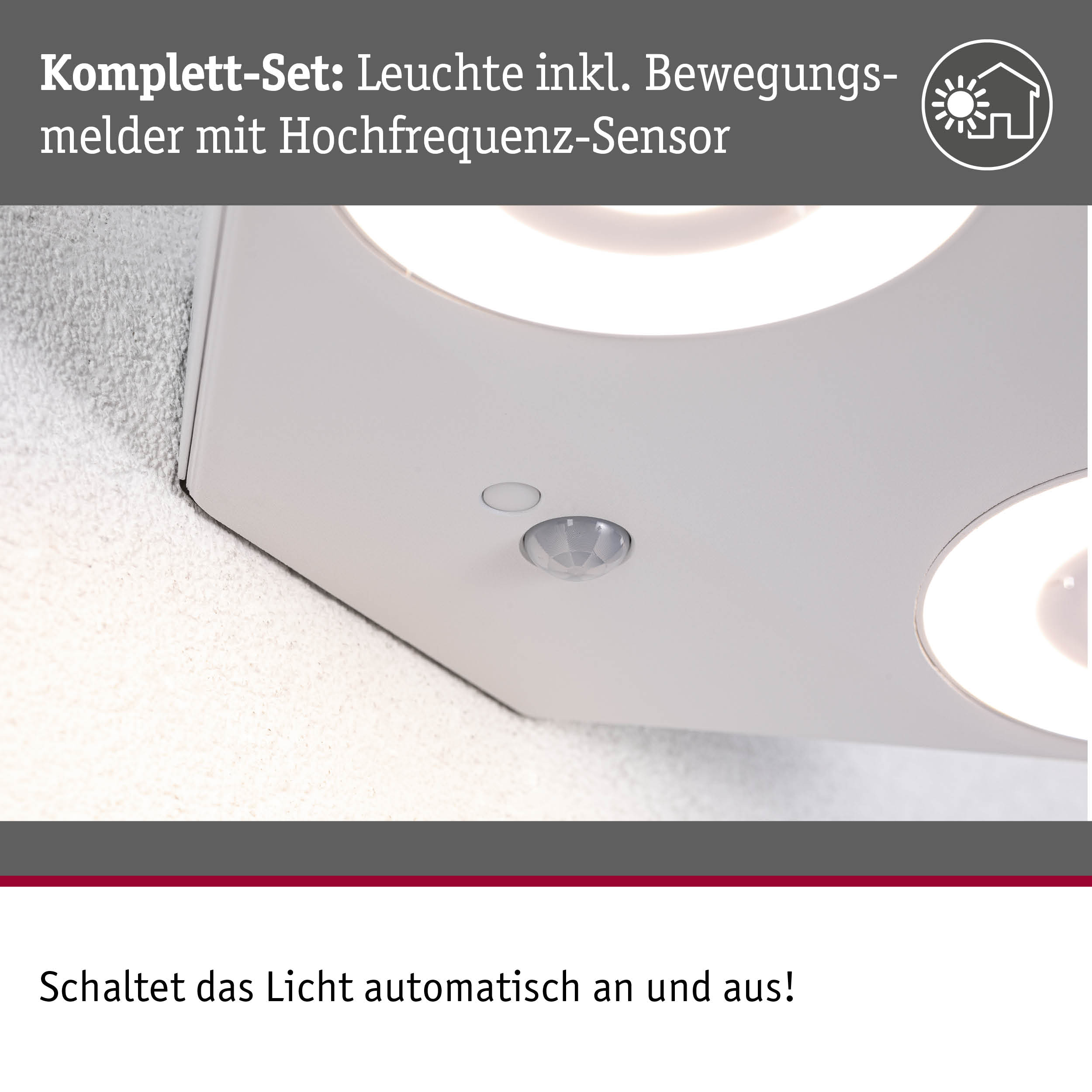 Weißes LED-Deckenlicht mit integriertem Bewegungsmelder und Hochfrequenz-Sensor für automatisches Licht