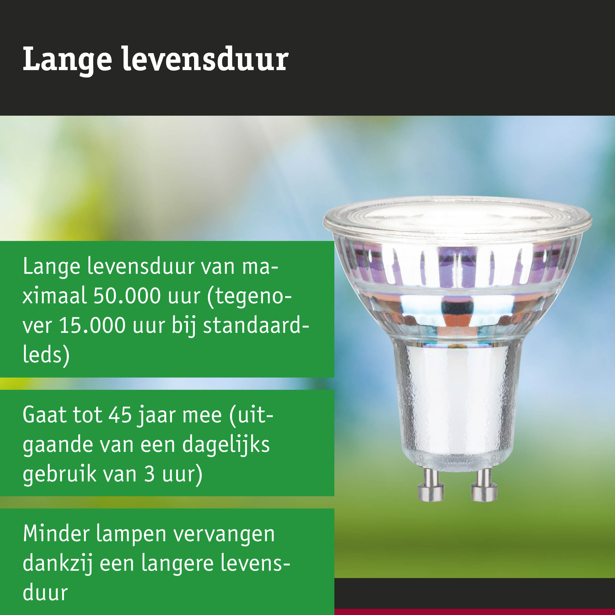 LED-lamp met 3,5 keer langere levensduur dan conventionele lampen, energiezuinig en duurzaam