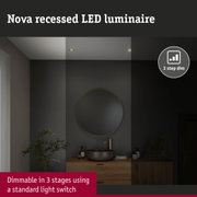 Nova gold recessed LED spotlight with 3-step dimming for modern bathroom lighting