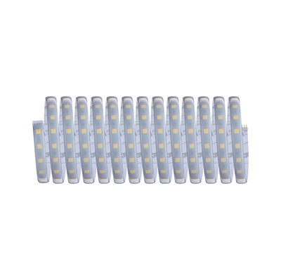 Flexible LED strip with warm white LEDs and adhesive backing for versatile lighting solutions.