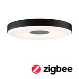 Round LED ceiling light with black metal frame and white diffuser, Zigbee compatible smart lighting