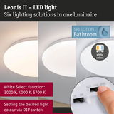 Leonis II white LED ceiling light with adjustable color temperature 3000K to 5700K ideal for bathroom lighting