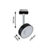 Spot LED noir en métal avec diffuseur blanc, hauteur 147 mm, diamètre 98 mm, éclairage intérieur moderne