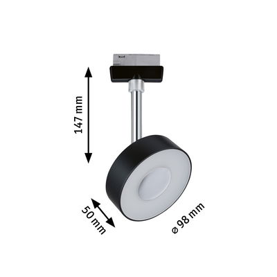 Spot LED noir en métal avec diffuseur blanc, hauteur 147 mm, diamètre 98 mm, éclairage intérieur moderne