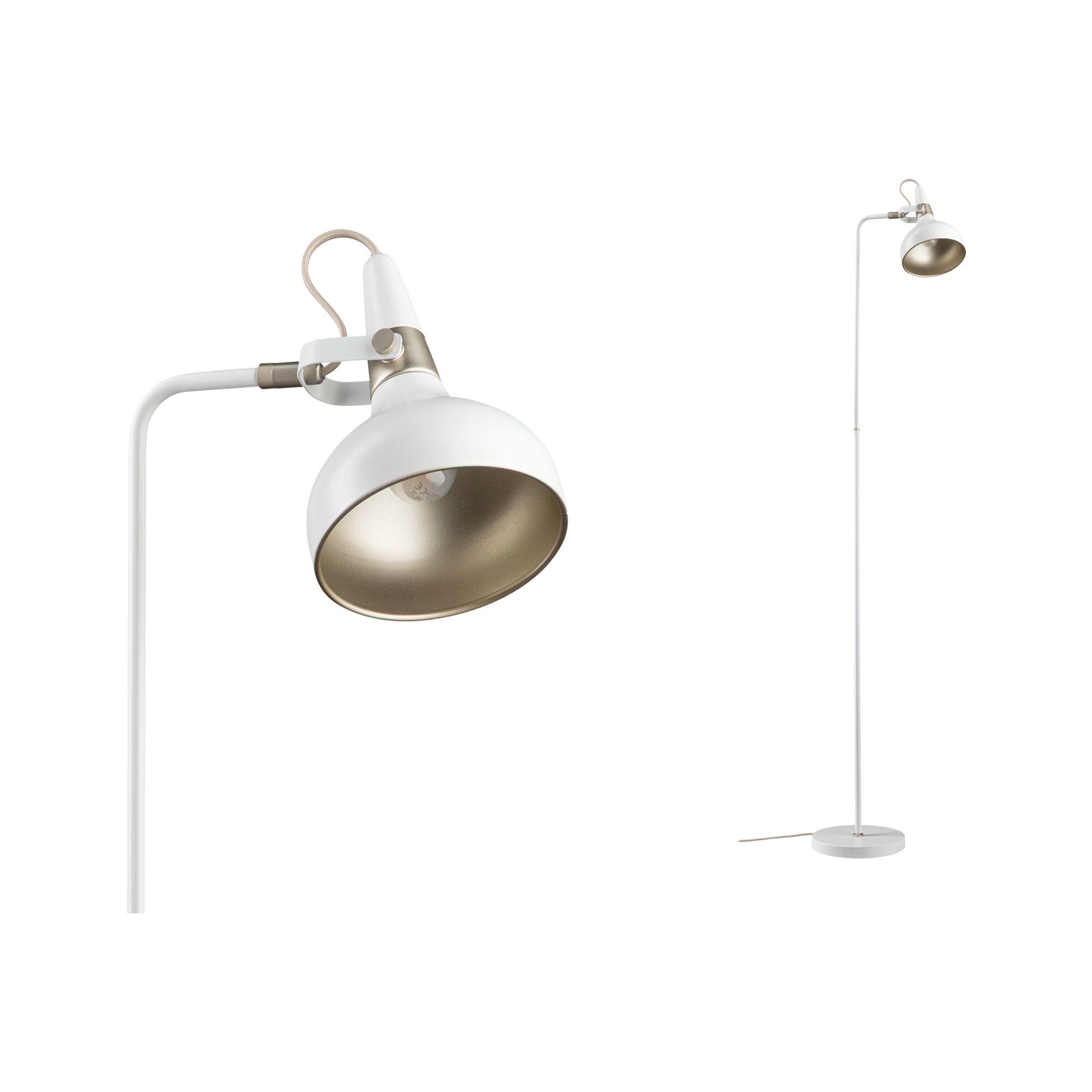 Floor lamp Juna E14 max. 20W Matt white/Champagne Metal White metal floor lamp with adjustable shade and gold interior for living room lighting