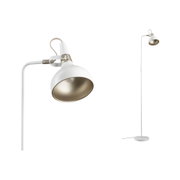 White metal floor lamp with adjustable shade and gold interior for living room lighting