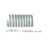 Flexible LED strip light with warm white LEDs and white power supply for versatile lighting use