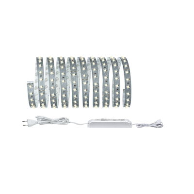 Flexible LED strip light with warm white LEDs and white power supply for versatile lighting use