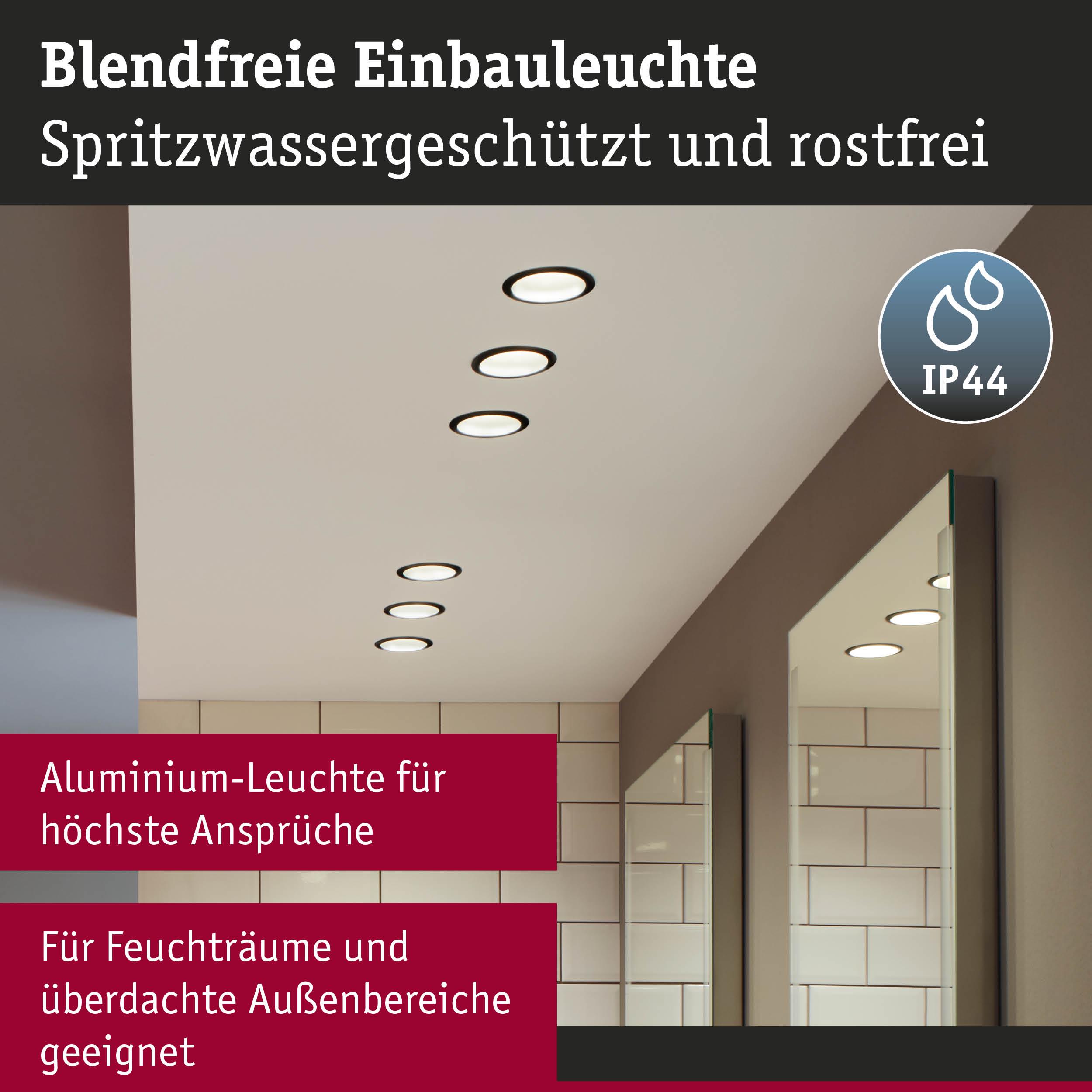 Blendfreie Einbauleuchte aus Aluminium in Schwarz für Feuchträume mit IP44 Schutz