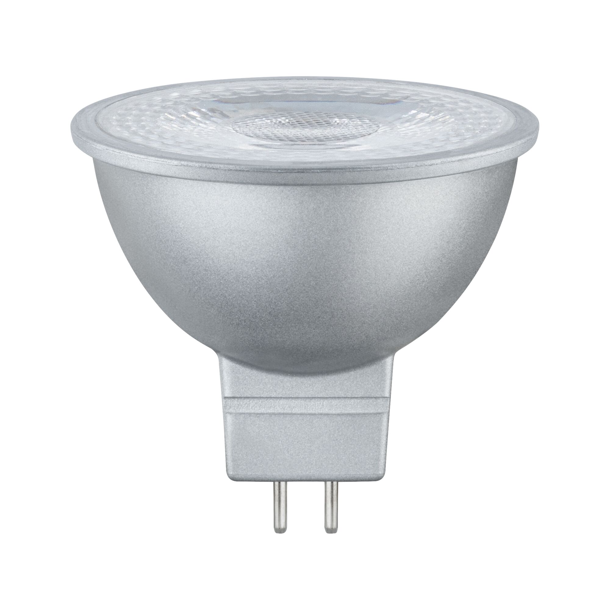 Silver LED reflector lamp with GU5.3 base made of aluminum for energy-saving lighting
