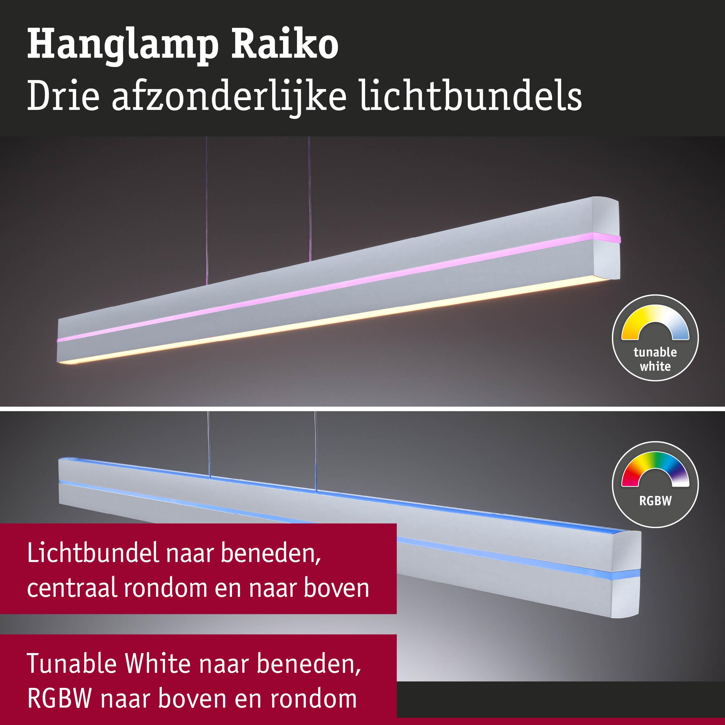Raiko hanglamp wit met drie aparte lichtbundels en instelbaar wit en RGBW-licht