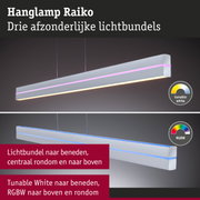 Moderne witte hanglamp Raiko met drie lichtbundels en instelbaar wit en RGBW-licht
