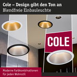 Blendfreie Einbauleuchten Cole in Schwarz und Weiß mit gold- und silberfarbenem Innenring für moderne Wohnstile
