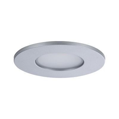 Round LED recessed panel in silver aluminum with matte white cover for energy-efficient lighting