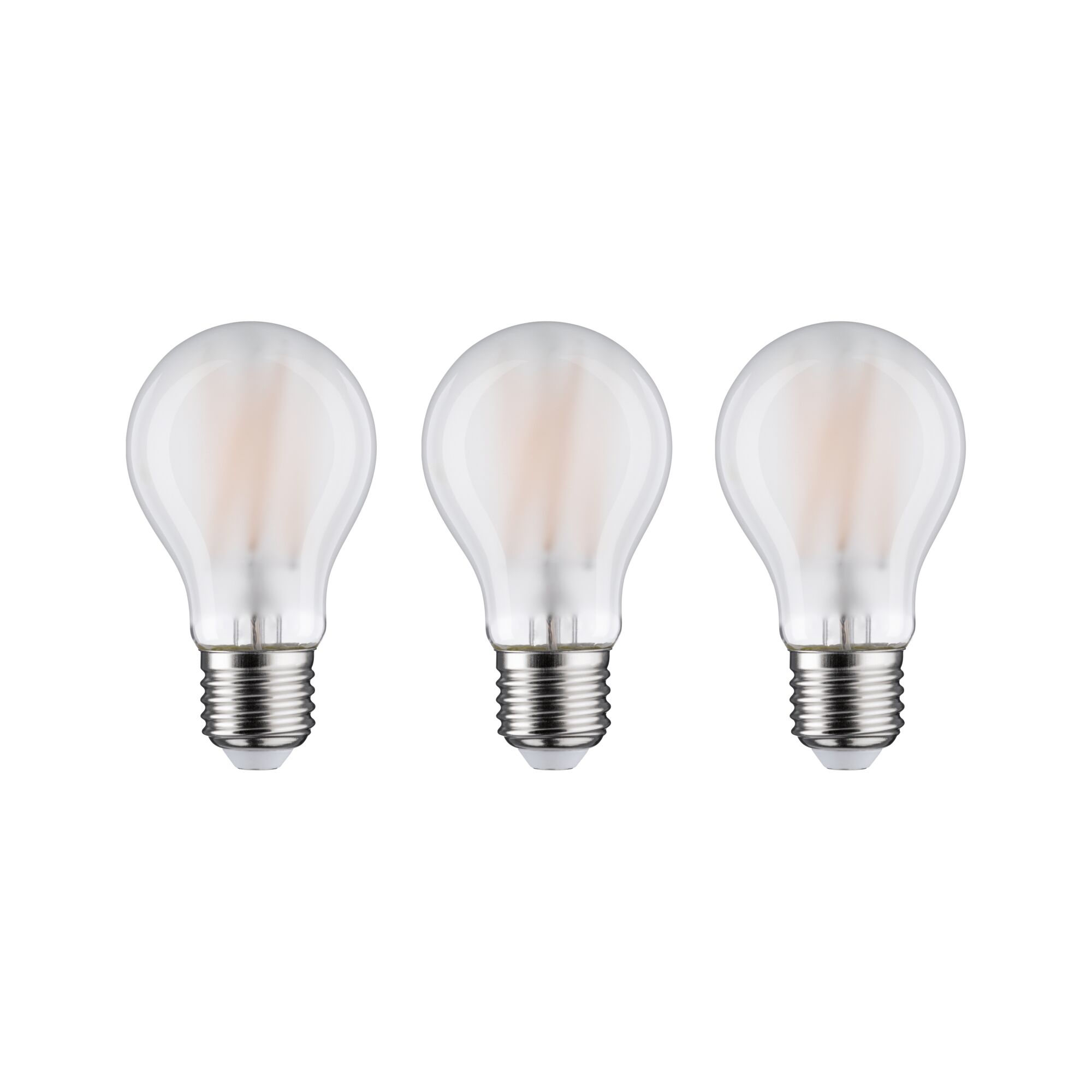 Three classic clear glass light bulbs with metal base for energy-efficient lighting solutions