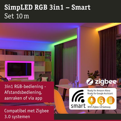 SimpLED RGB 3in1 slimme LED-strip 10m compatibel met Zigbee 3.0 voor Alexa en Google Assistant