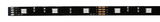 Schwarzes LED-Lichtband mit weißen LEDs und 12V DC Anschluss für flexible Beleuchtungslösungen.
