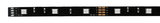 Black LED strip with white LEDs and 12V DC connection for versatile lighting applications.