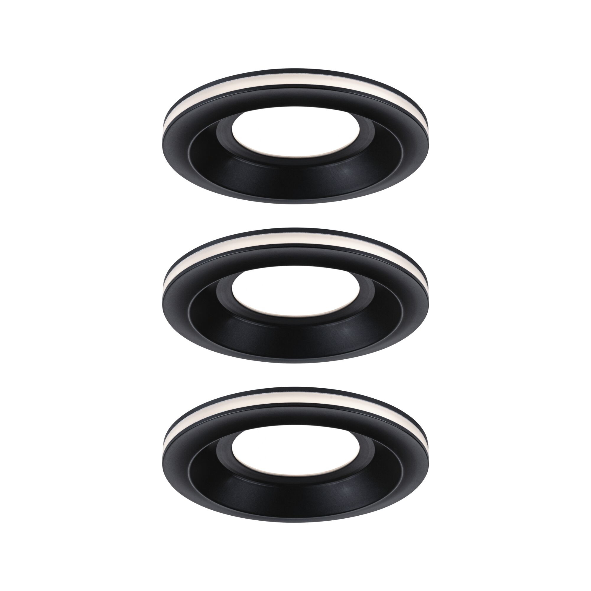 LED Einbauleuchte Sormus 3er-Set IP65 rund 100mm 3x4,8W / 1,5W 3x300lm 230V 3000K Schwarz Drei schwarze LED-Einbaustrahler mit weißem Lichtstreifen, modernes Design für Wohnraumbeleuchtung