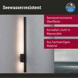 Schwarze, seewasserresistente LED-Wandleuchte mit hochwertiger Oberfläche und Korrosionsschutz für Außenbereiche.
