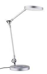 Moderne silberne LED-Schreibtischlampe aus Metall mit verstellbarem Arm und Touch-Steuerung