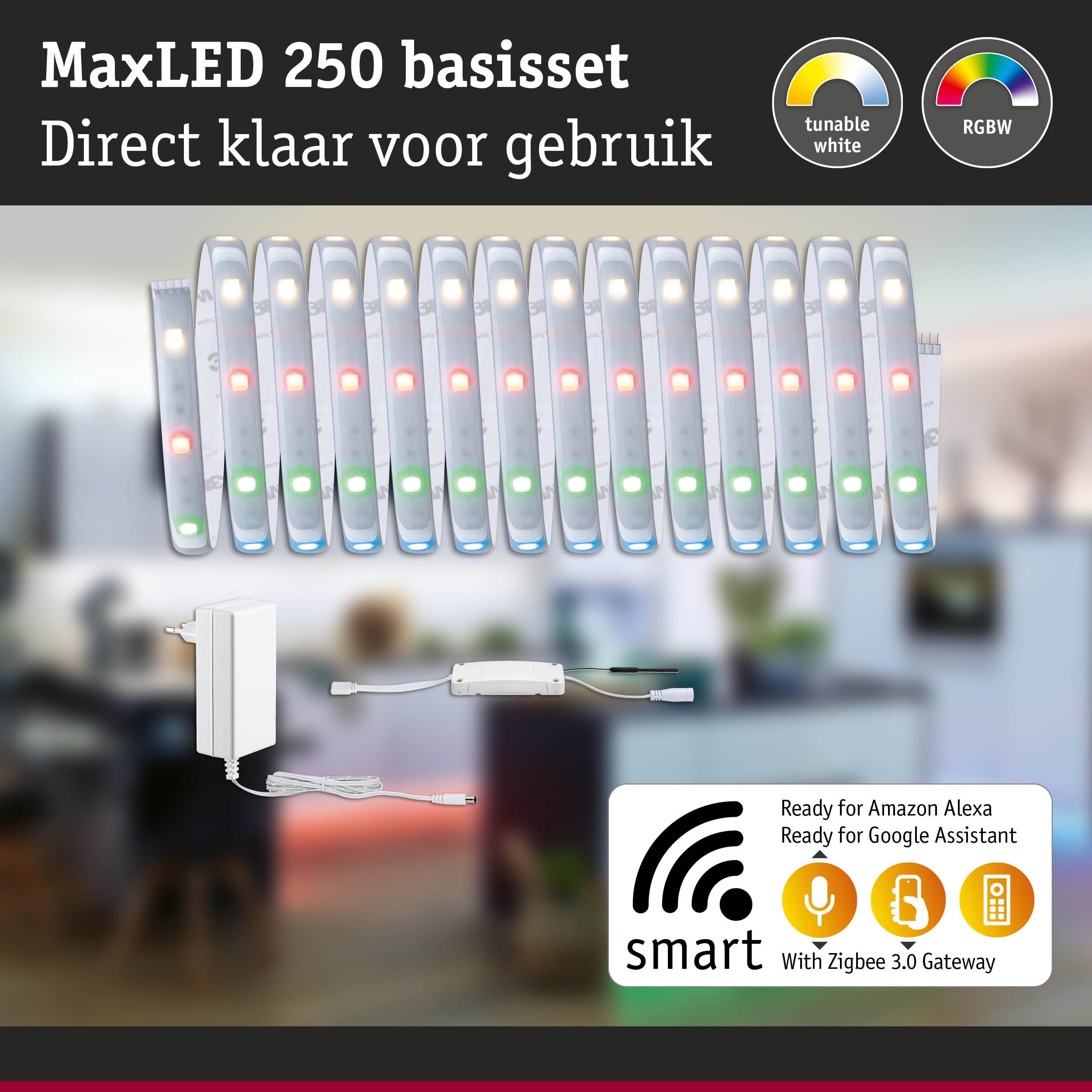 MaxLED 250 LED-stripset met RGBW en instelbaar wit, slimme bediening met Alexa en Google Assistant