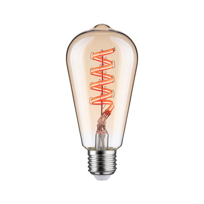 Vintage LED bulb with spiral red filament and clear glass for decorative lighting and energy saving