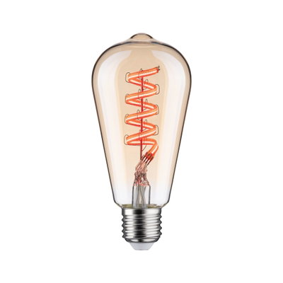 Vintage LED bulb with spiral red filament and clear glass for decorative lighting and energy saving