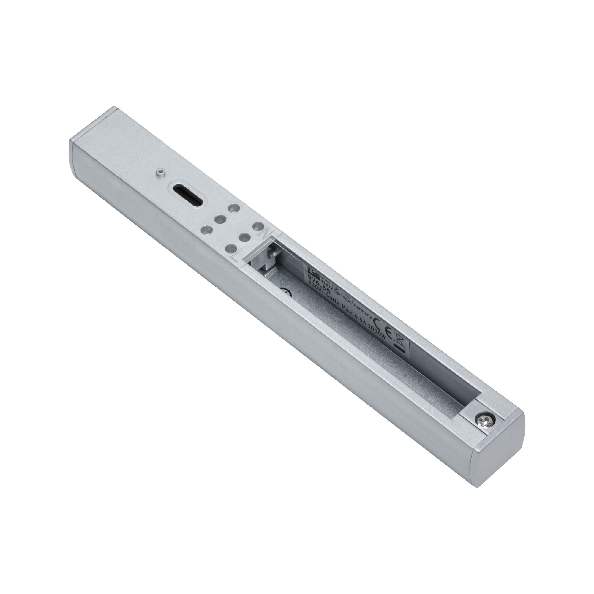 Silver aluminum recessed channel with cable connection and screws for LED lighting systems