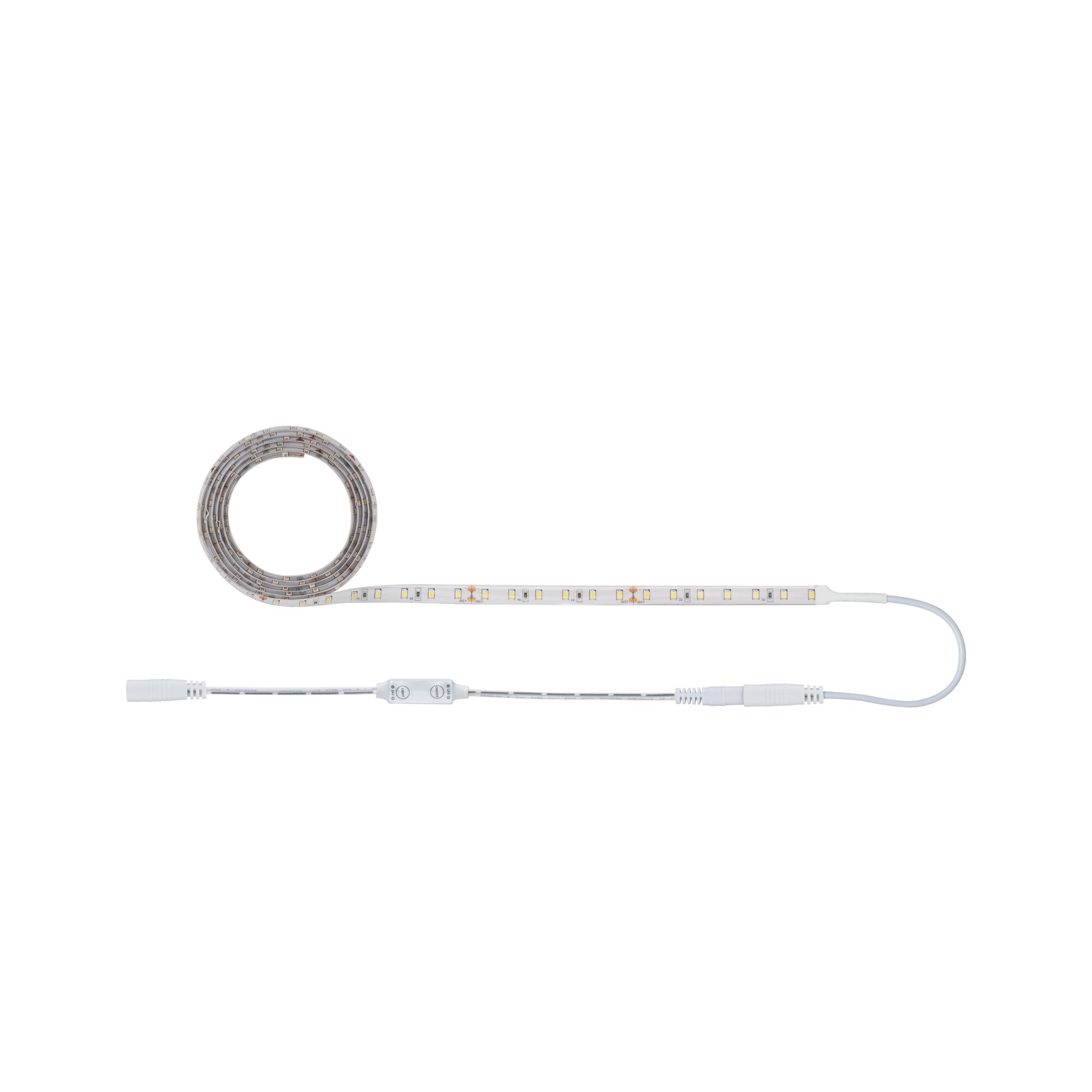 White LED strip light with control cable for flexible indoor lighting solutions