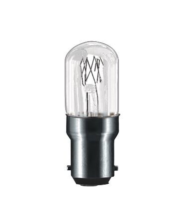 Kleine Glühlampe mit klarem Glas und messingfarbenem Sockel für Beleuchtung und Lampen.