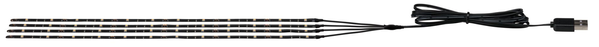 Trois bandes LED noires avec connecteur USB pour solutions d'éclairage intérieur flexibles.
