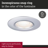 Round silver metal recessed spotlight housing with IP23 rating and LED light source