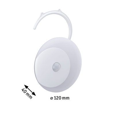 White round plastic motion sensor with 120 mm diameter and 40 mm depth for light control