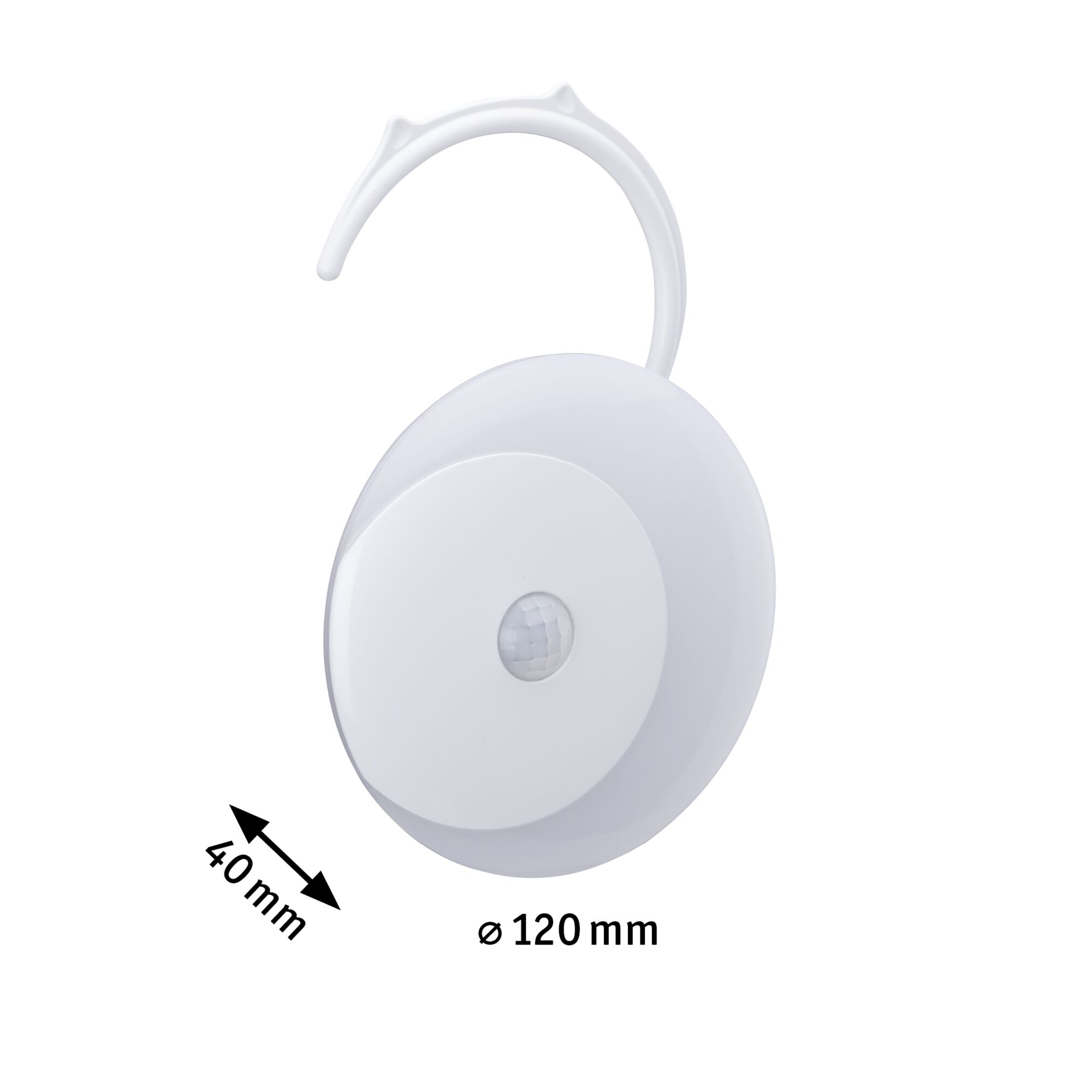 Détecteur de mouvement rond blanc en plastique de 120 mm de diamètre et 40 mm de profondeur pour contrôle d’éclairage