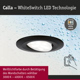 Schwarzer LED-Einbaustrahler Calla mit WhiteSwitch-Technologie und einstellbarer Weißlichtfarbe 3000K-6500K