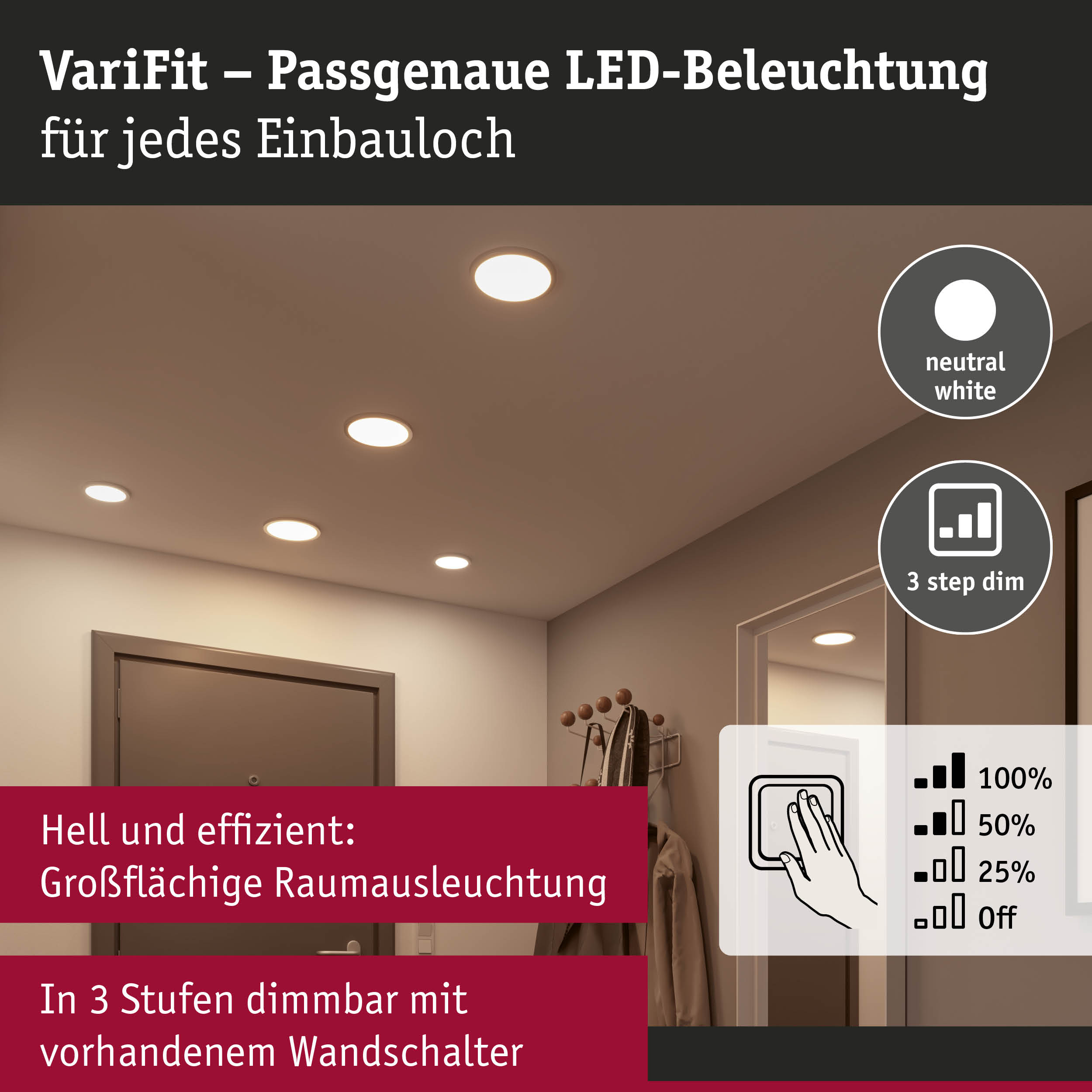 LED-Deckenleuchten in neutralweiß mit 3-stufiger Dimmfunktion für effiziente Raumausleuchtung