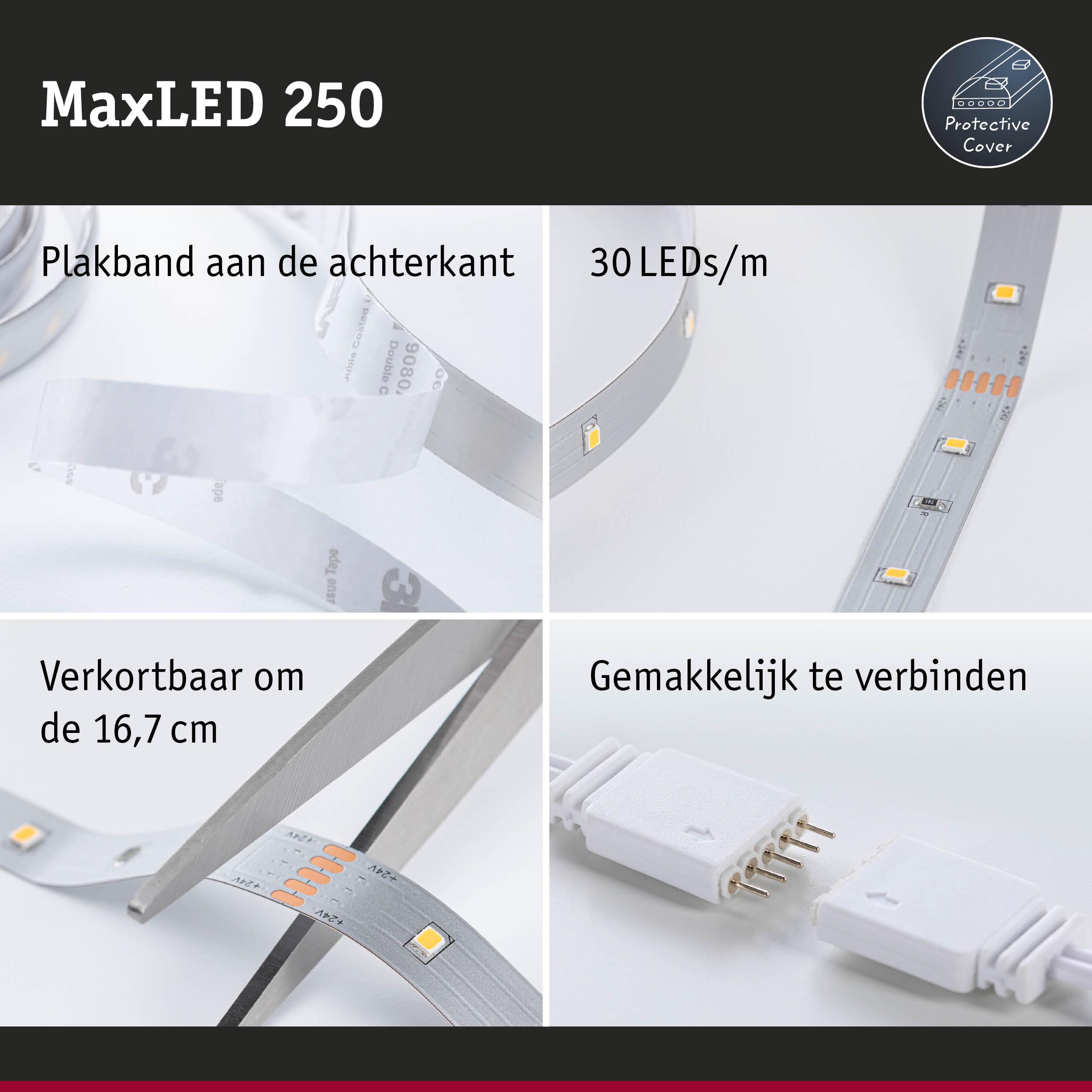 MaxLED 250 LED-strip met 30 LEDs/m, zelfklevend, knipbaar om de 16,7 cm, eenvoudige stekkerverbinding
